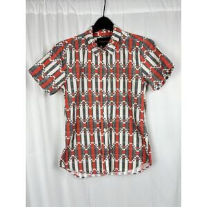 Wild Fang Men’s Small Button Up Short Sleeve Shirt Red Gray Pattern S